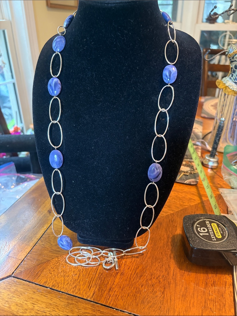 Brooks Brothers Silver Link Necklace with Blue Beads